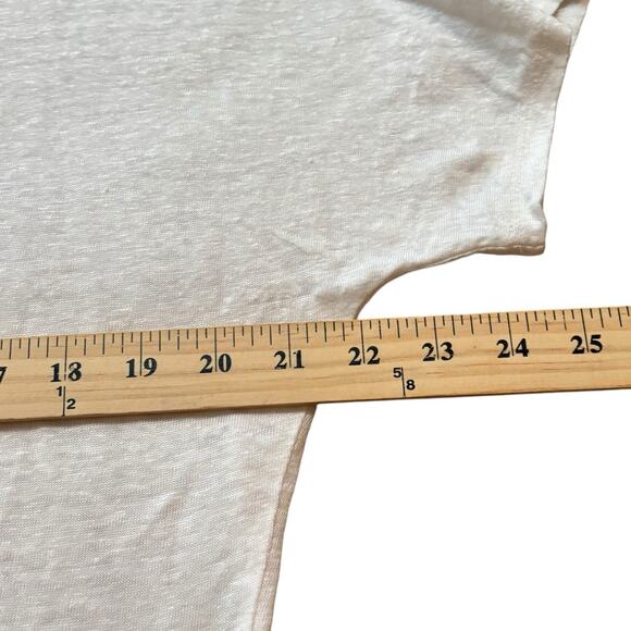 Chico's White Gold Foil Double V Neck Linen Tee Large/2 Beachy Mandala Design - Picture 6 of 13